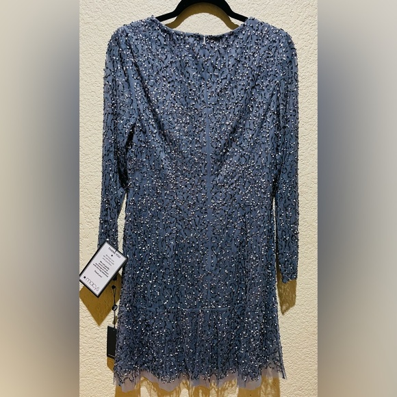 NWT Adrianna Papell Beaded Cocktail Dress Dusty Blue Size 6P - Picture 4 of 10